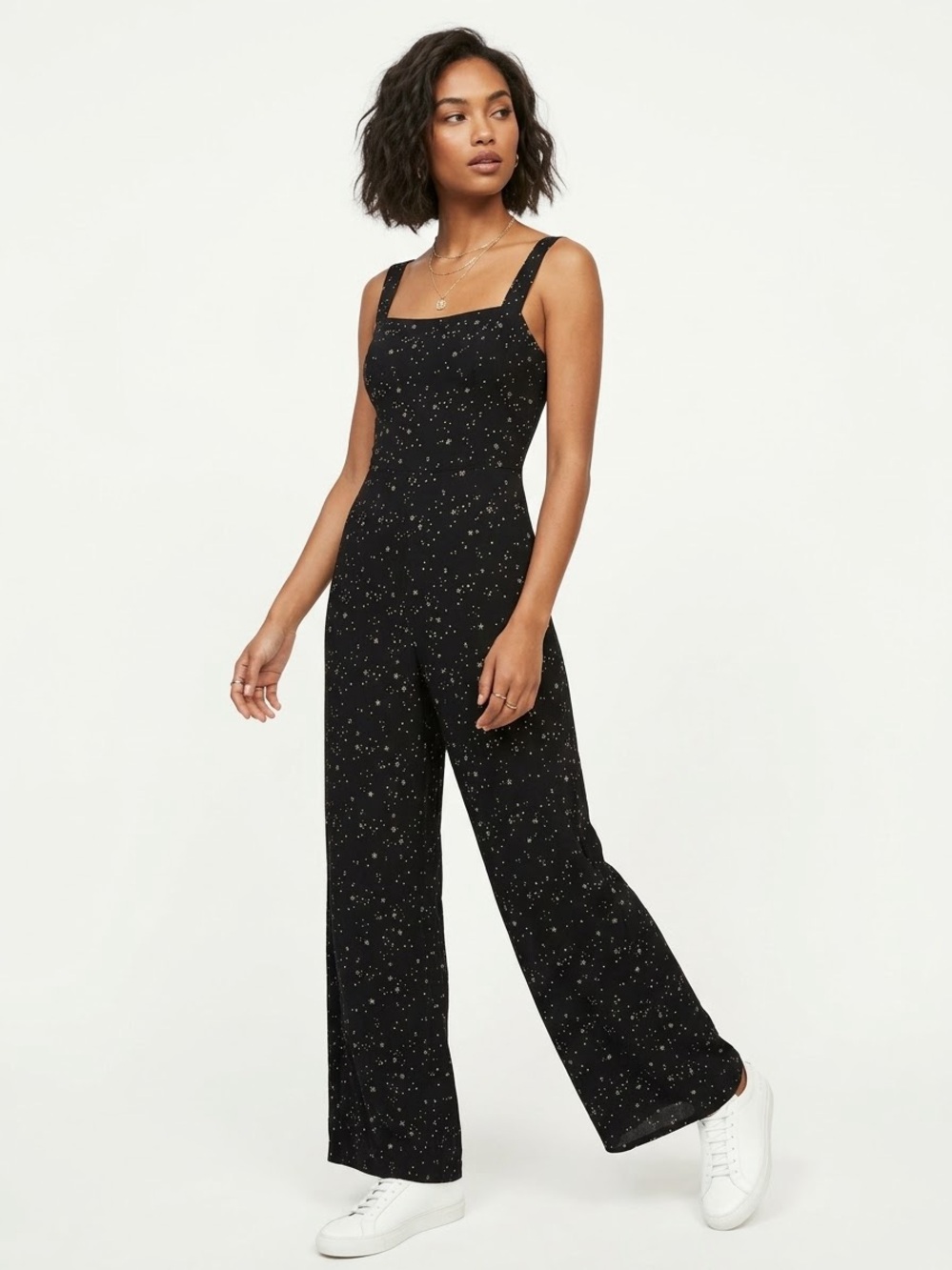 Reformation Black Celestial Star Print Wide Leg Jumpsuit Size Medium M